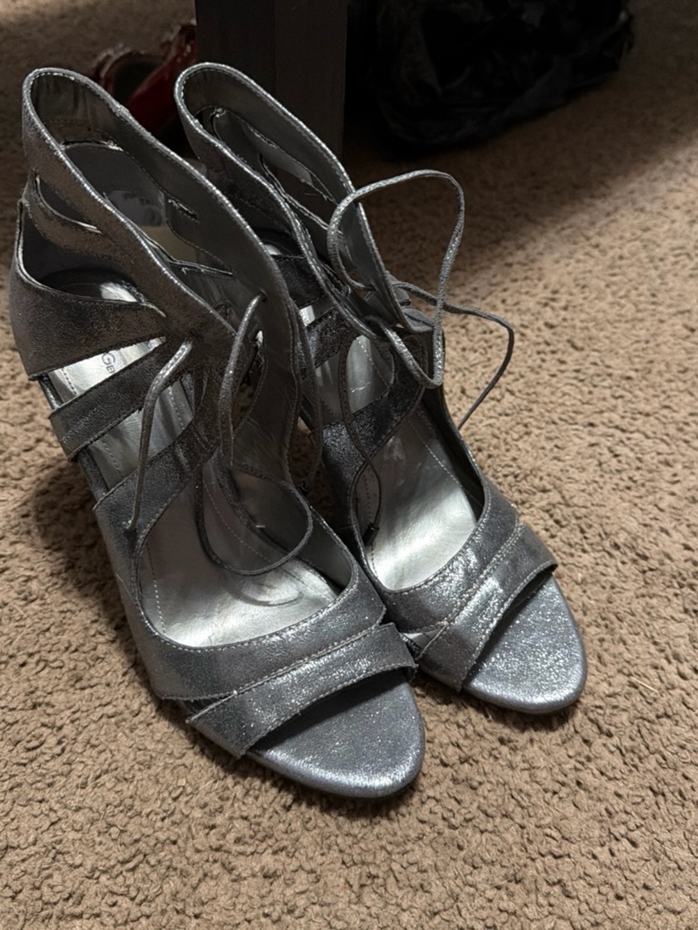 Women's Silver Lace-Up Strappy High Heels